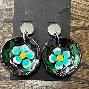 MEXICANA Black and Turquoise Floral Earrings